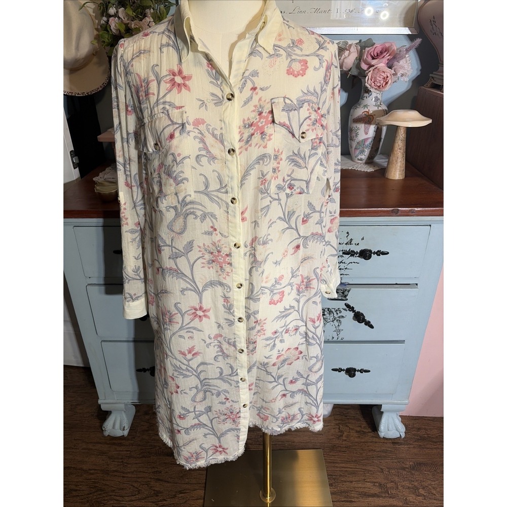 Sundance Cotton "Peaceful Promise" Midi Shirt Dress Sz M Pet. No Slip.